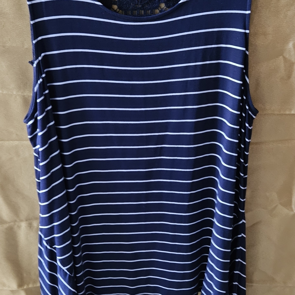 #309 Ellen Tracy Navy and White Striped Blouse